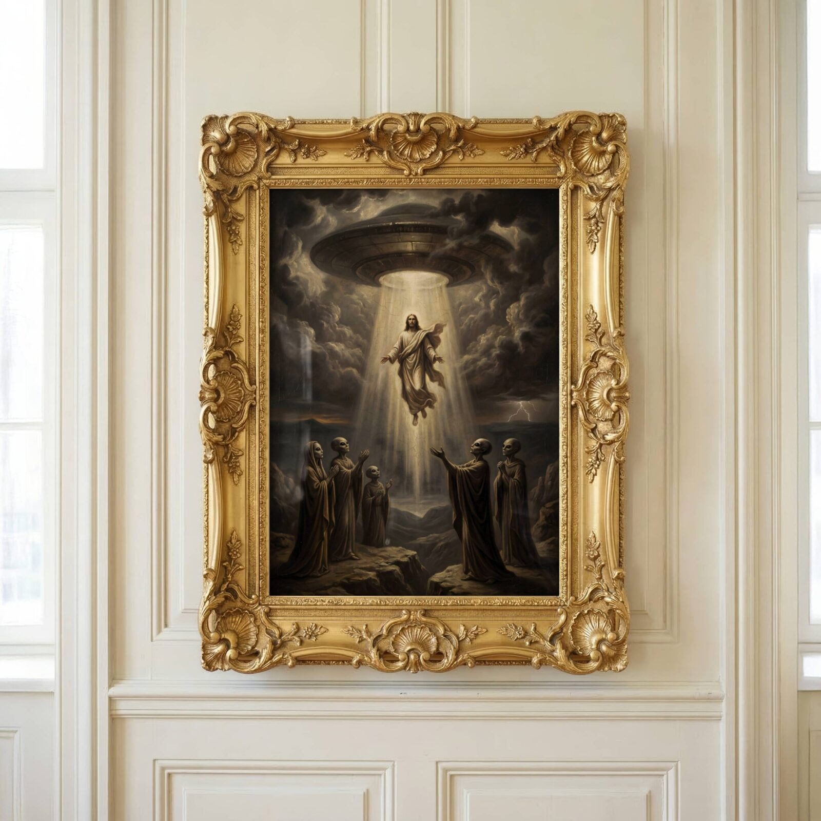 Biblical UFO art print in living room